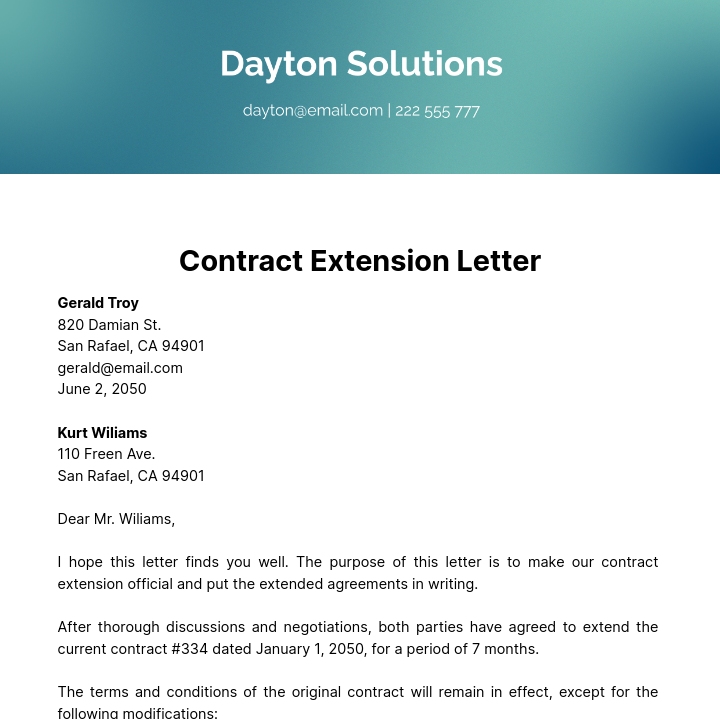 Contract Extension Letter Template