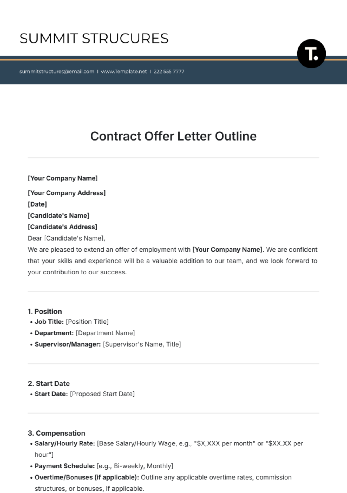 Contract Offer Letter Outline Template - Edit Online & Download