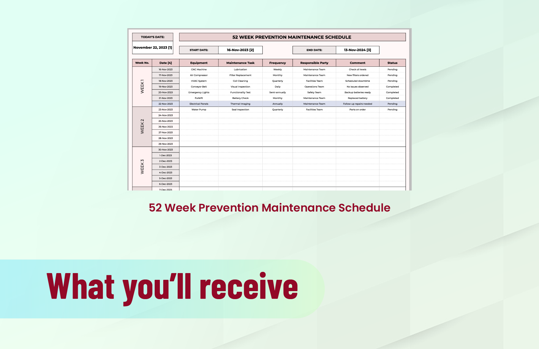 52 Week Preventive Maintenance Schedule Template