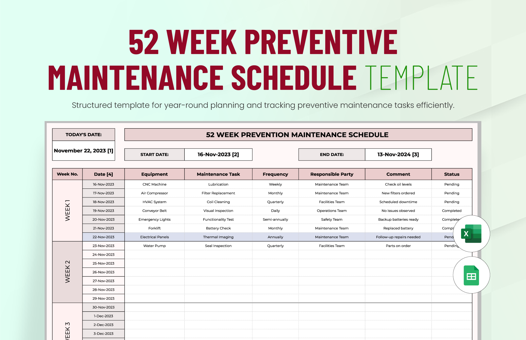 52 Week Preventive Maintenance Schedule Template