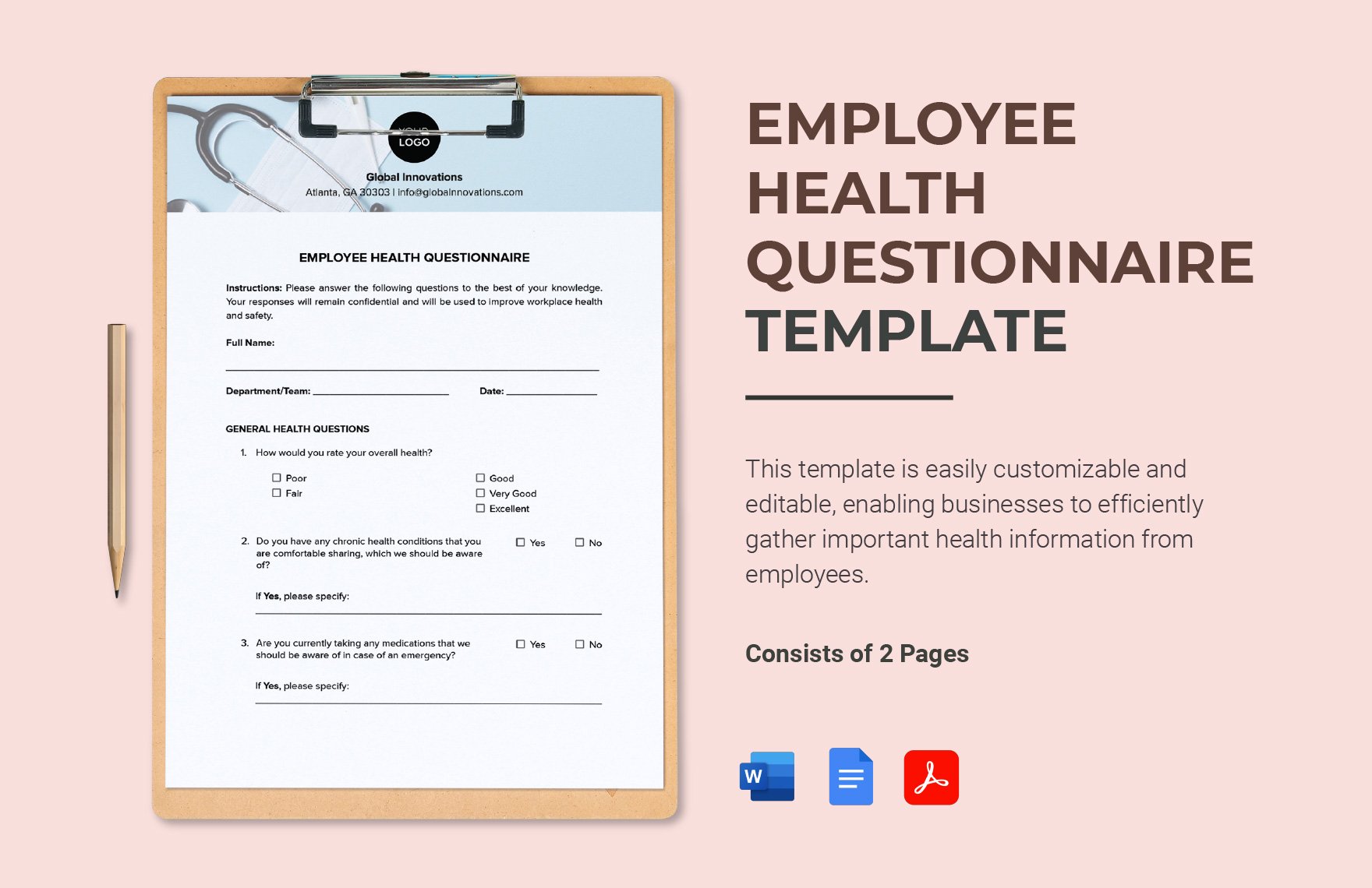 Free Employee Health Questionnaire Template in Word, Google Docs, PDF