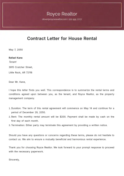 Free Contract Letter for House Rental   Template to Edit Online