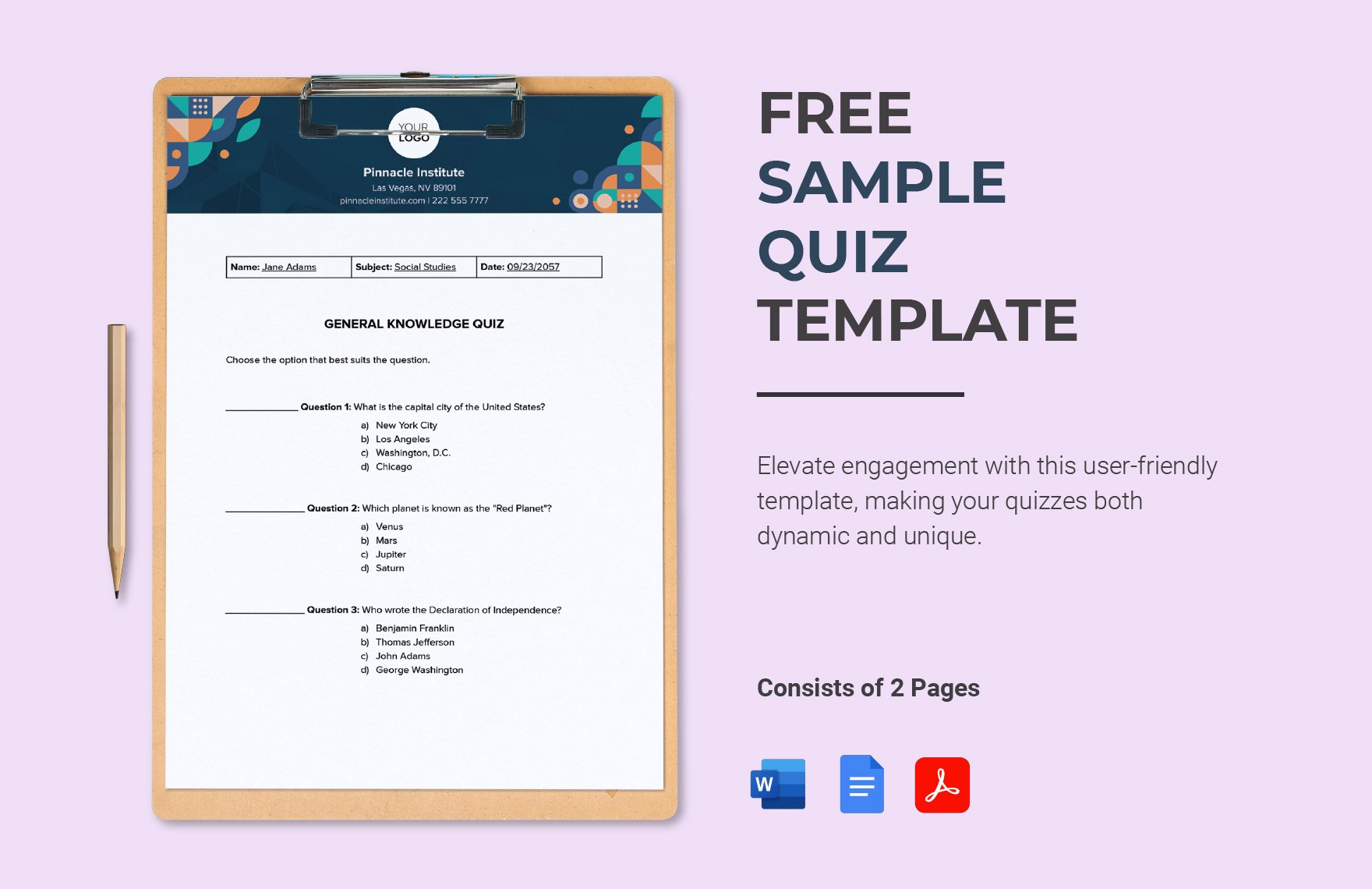 Free Sample Quiz Template Download in Word Google Docs PDF