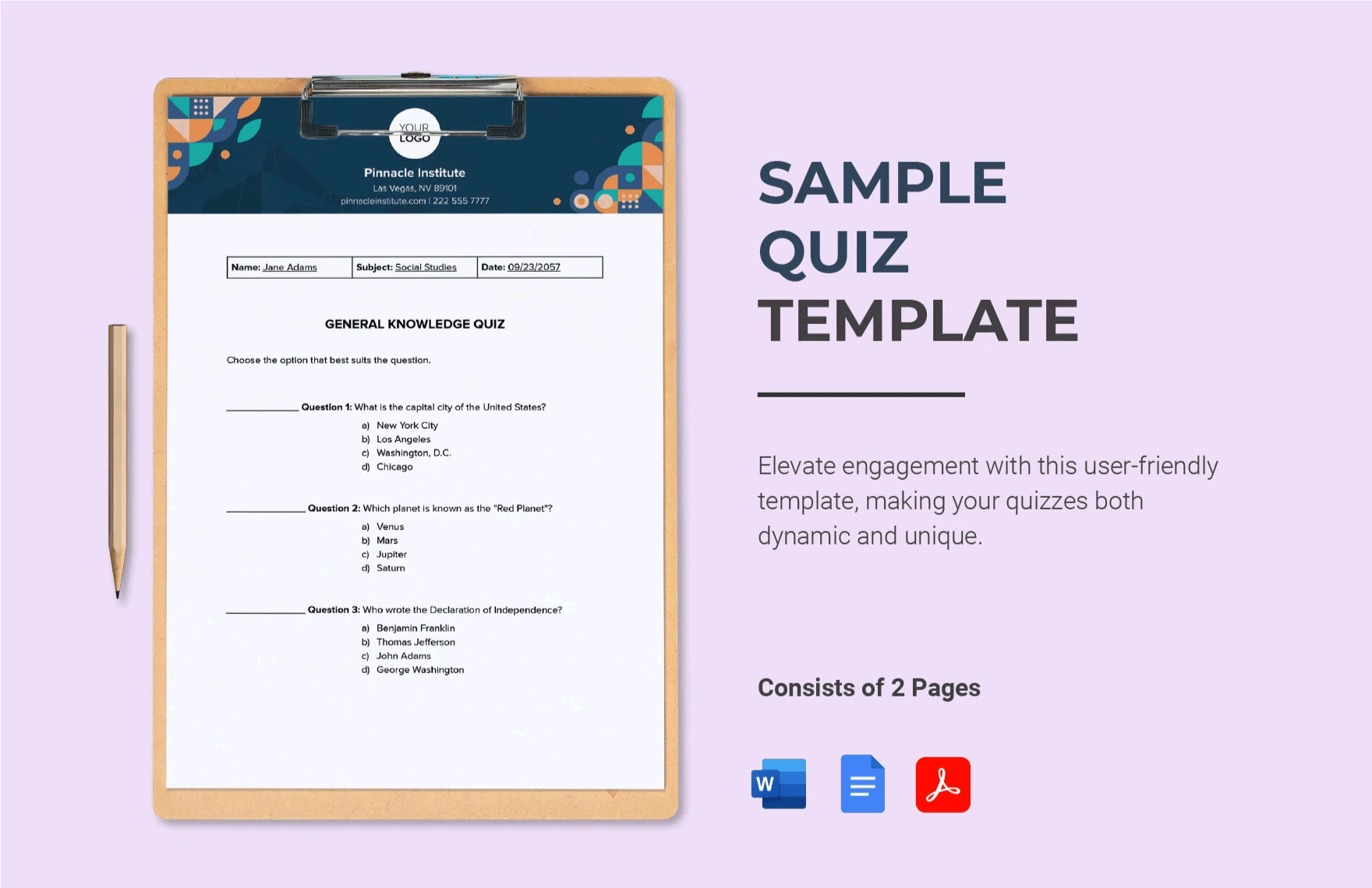 Editable Quiz Templates In PDF To Download Editable Quiz Templates In PDF To Download