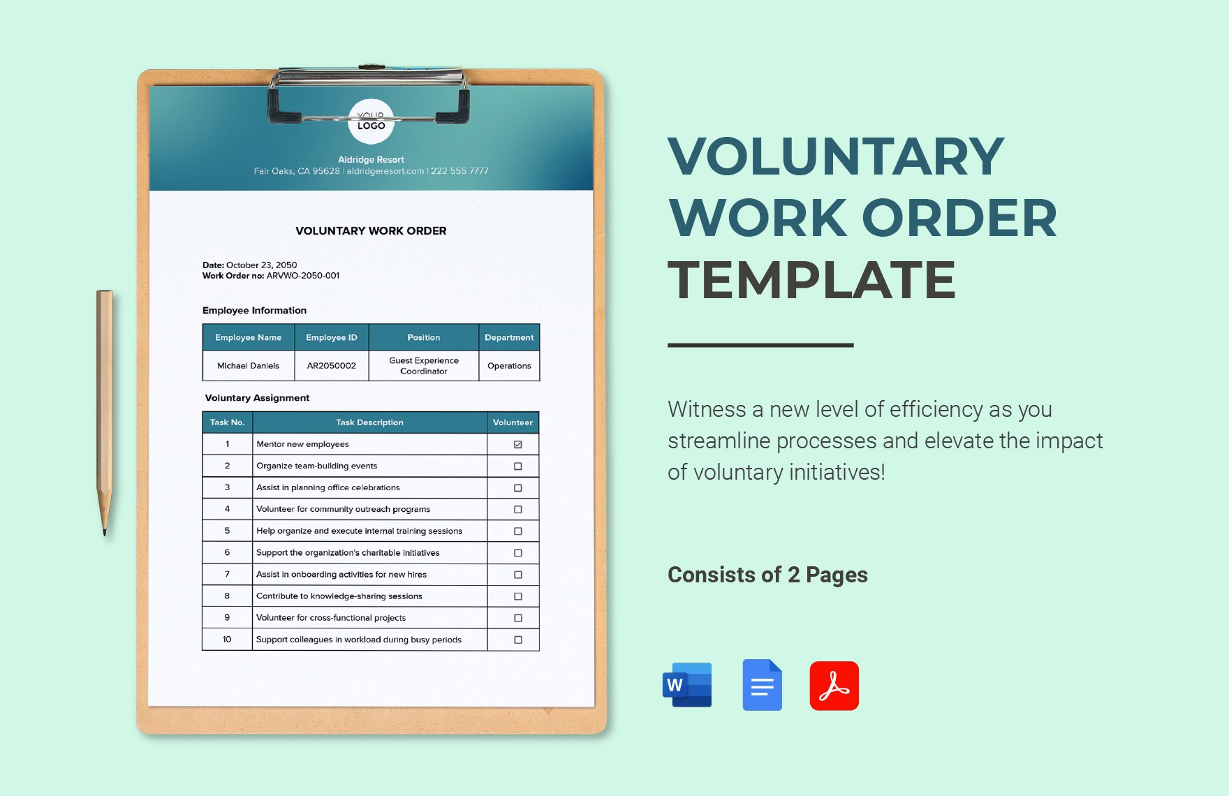 Voluntary Work Order Template