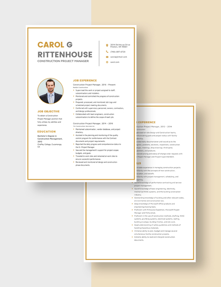 Construction Project Manager Resume Download