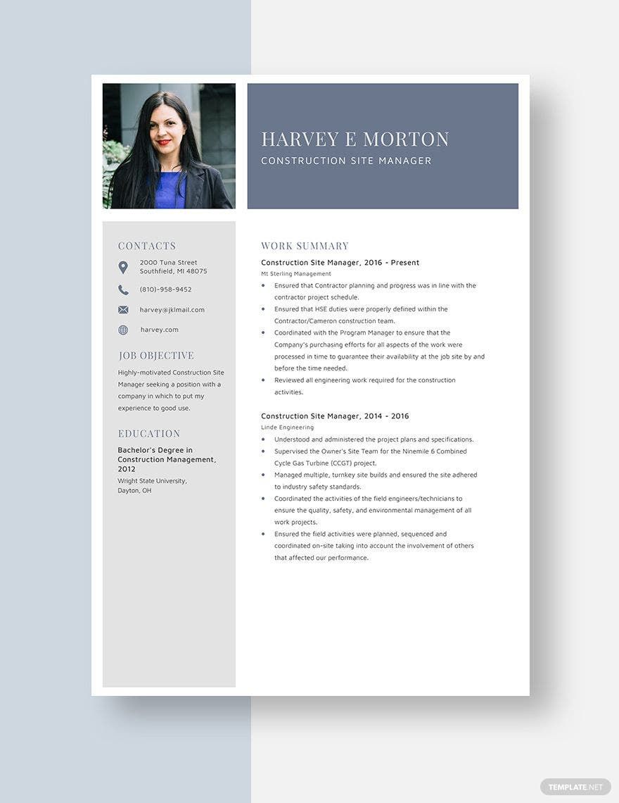 Construction Site Manager Resume
