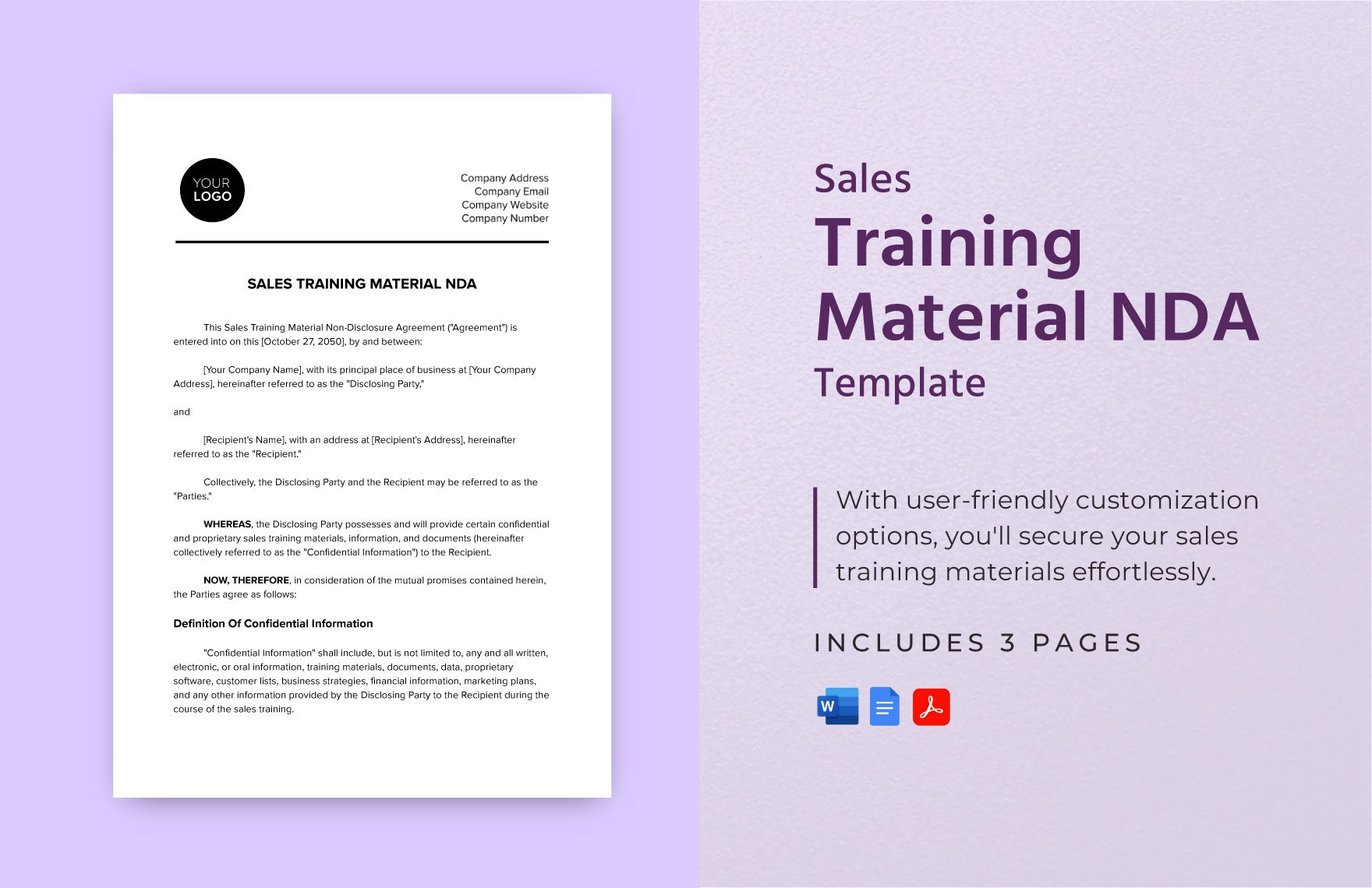Sales Training Material NDA Template in Word, Google Docs, PDF