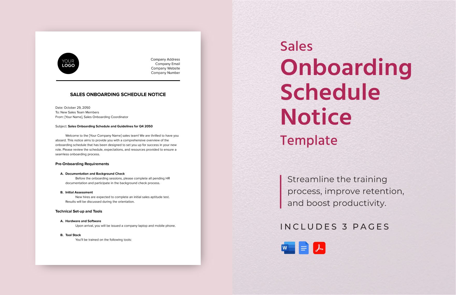 Sales Onboarding Schedule Notice Template in Word, Google Docs, PDF