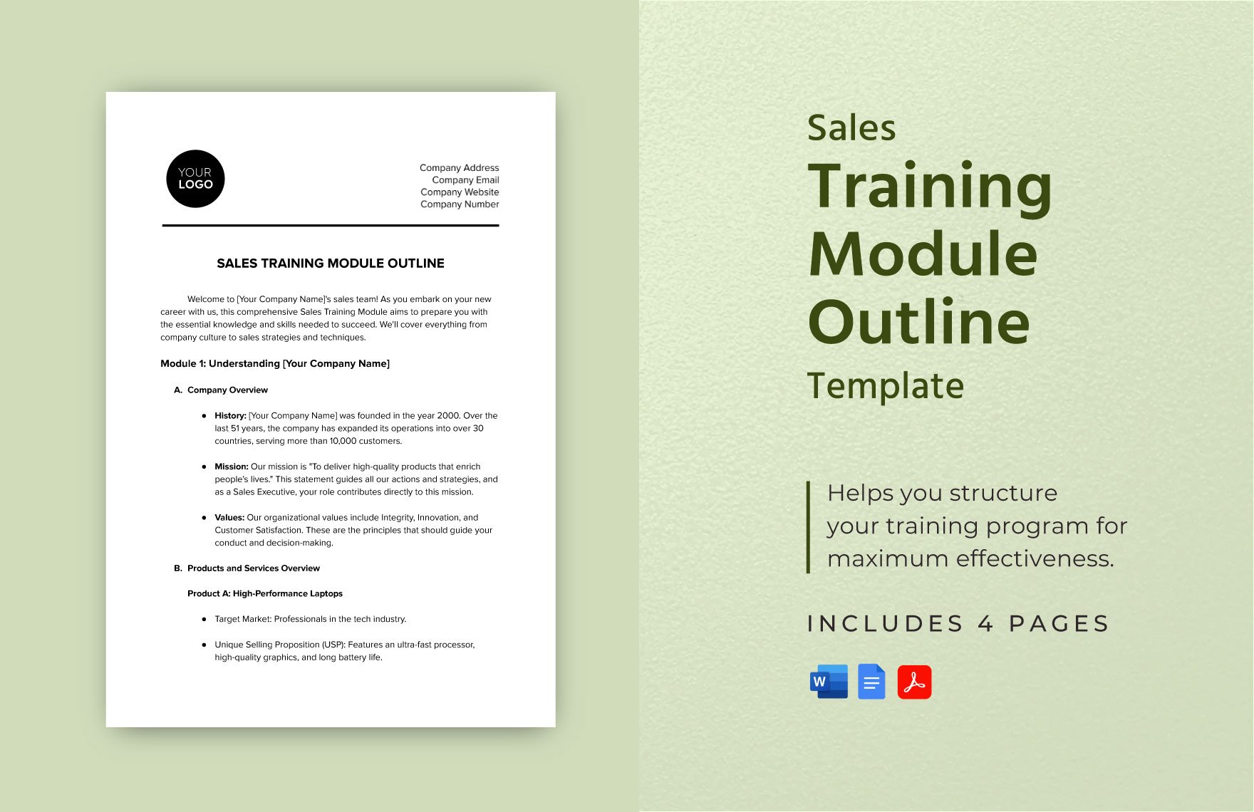 Sales Training Module Outline Template in Word, Google Docs, PDF