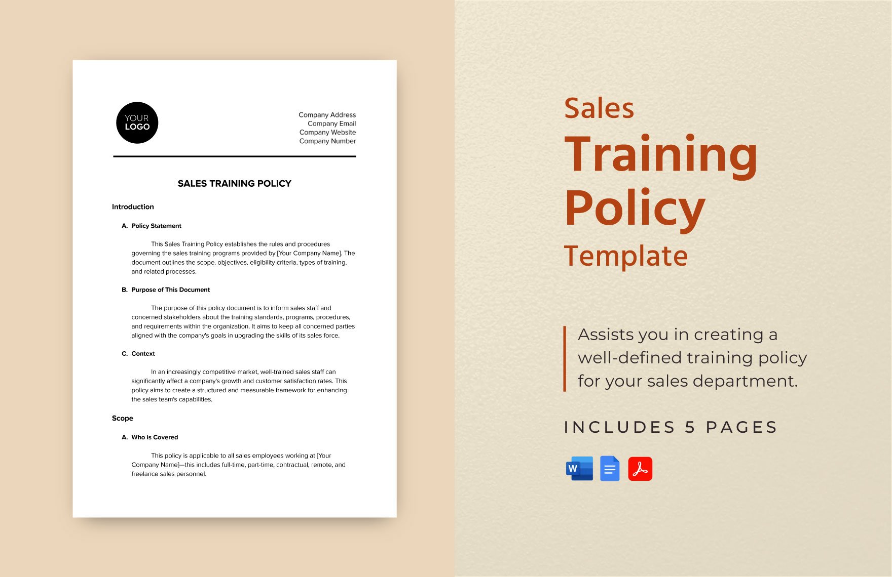 Sales Training Policy Template in Word, Google Docs, PDF