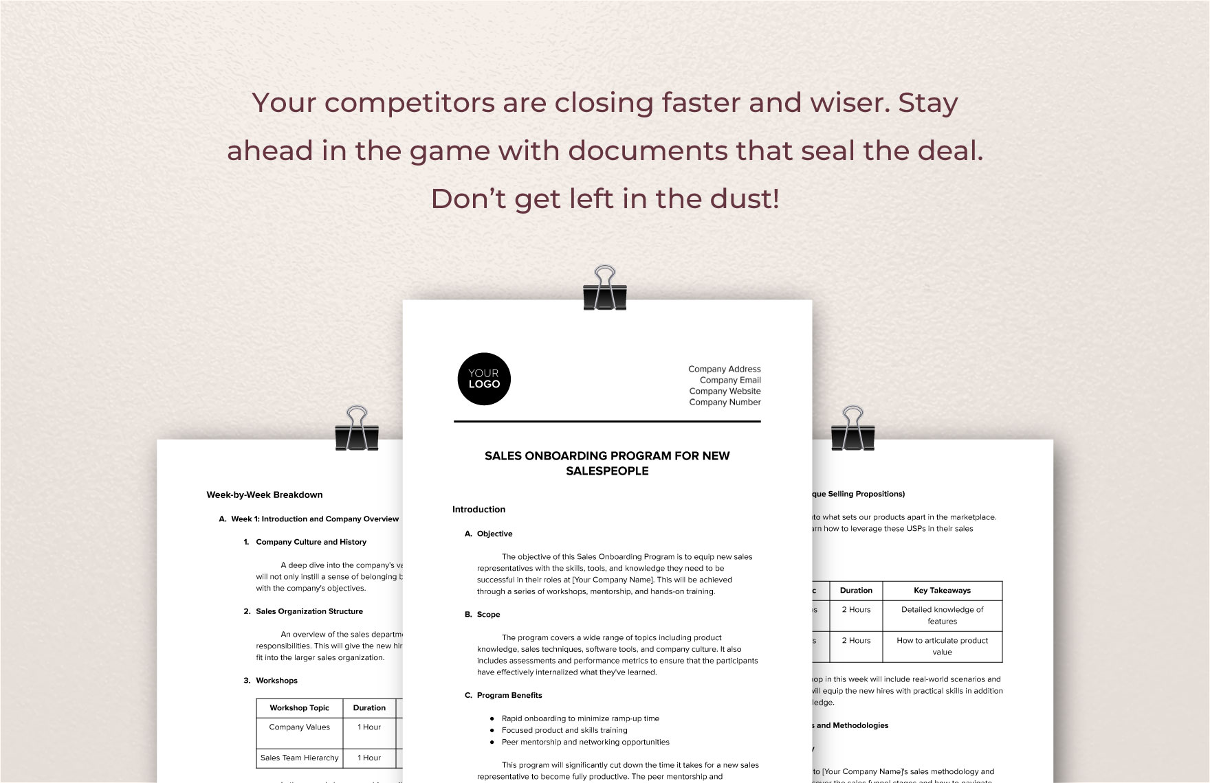 Sales Onboarding Program for New Salespeople Template