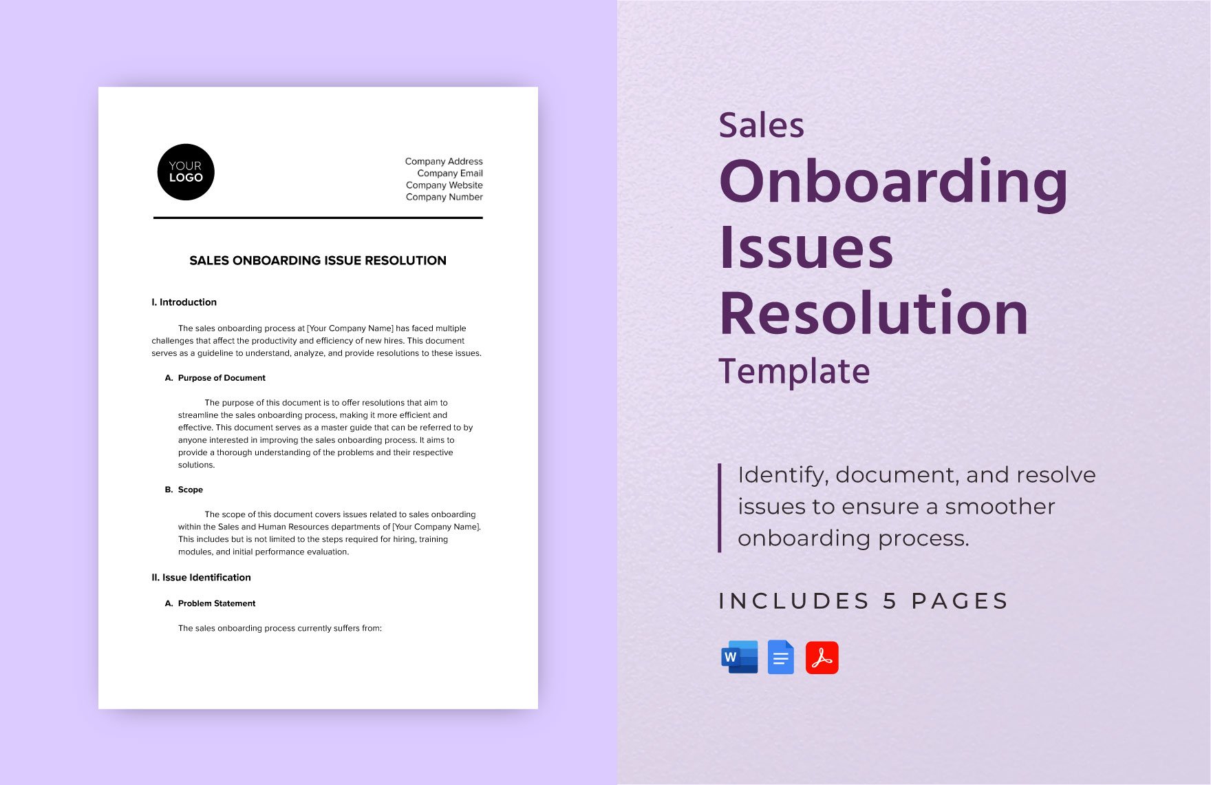 Sales Onboarding Issues Resolution Template in Word, Google Docs, PDF