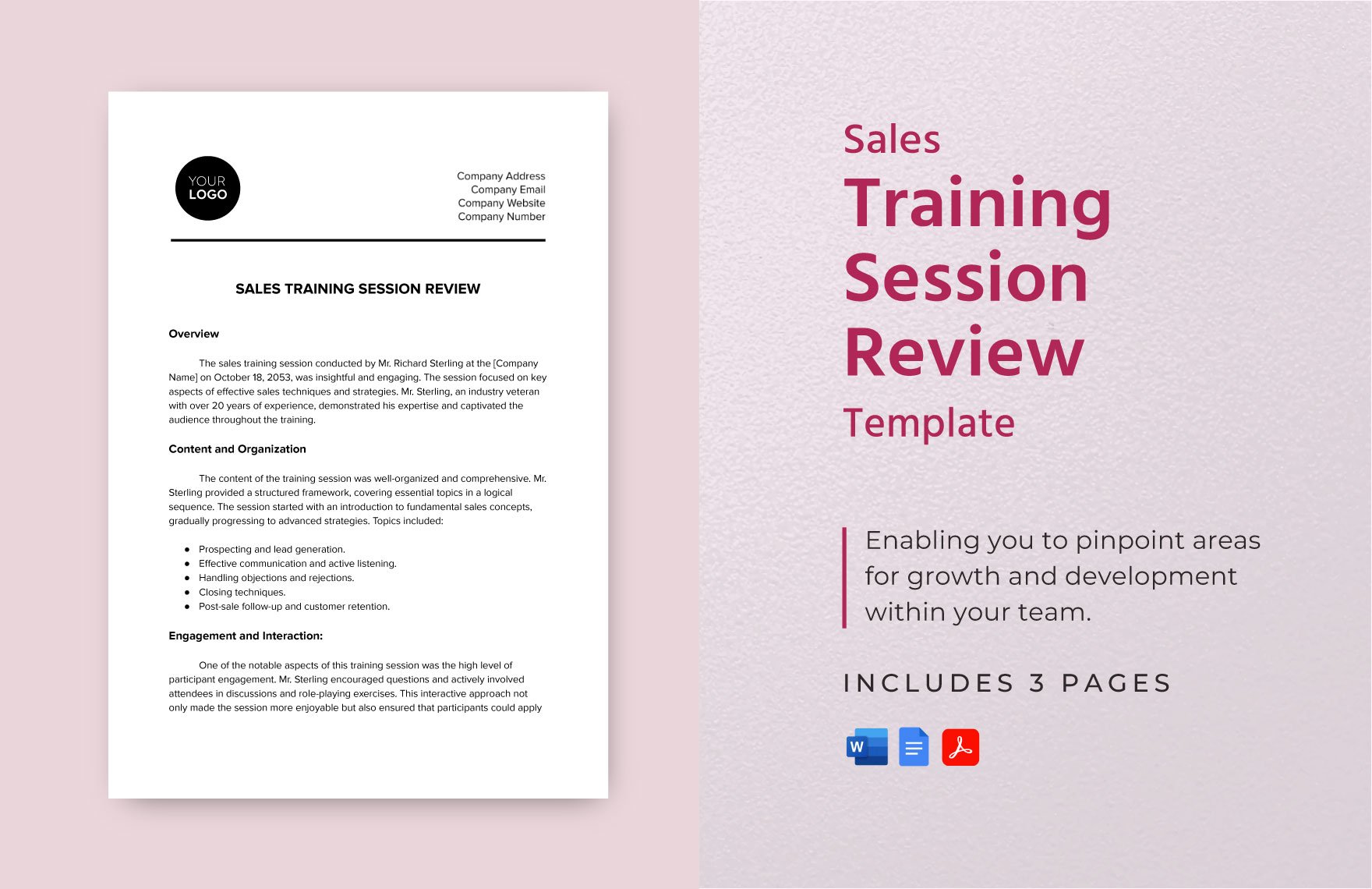 Sales Training Session Review Template in Word, Google Docs, PDF