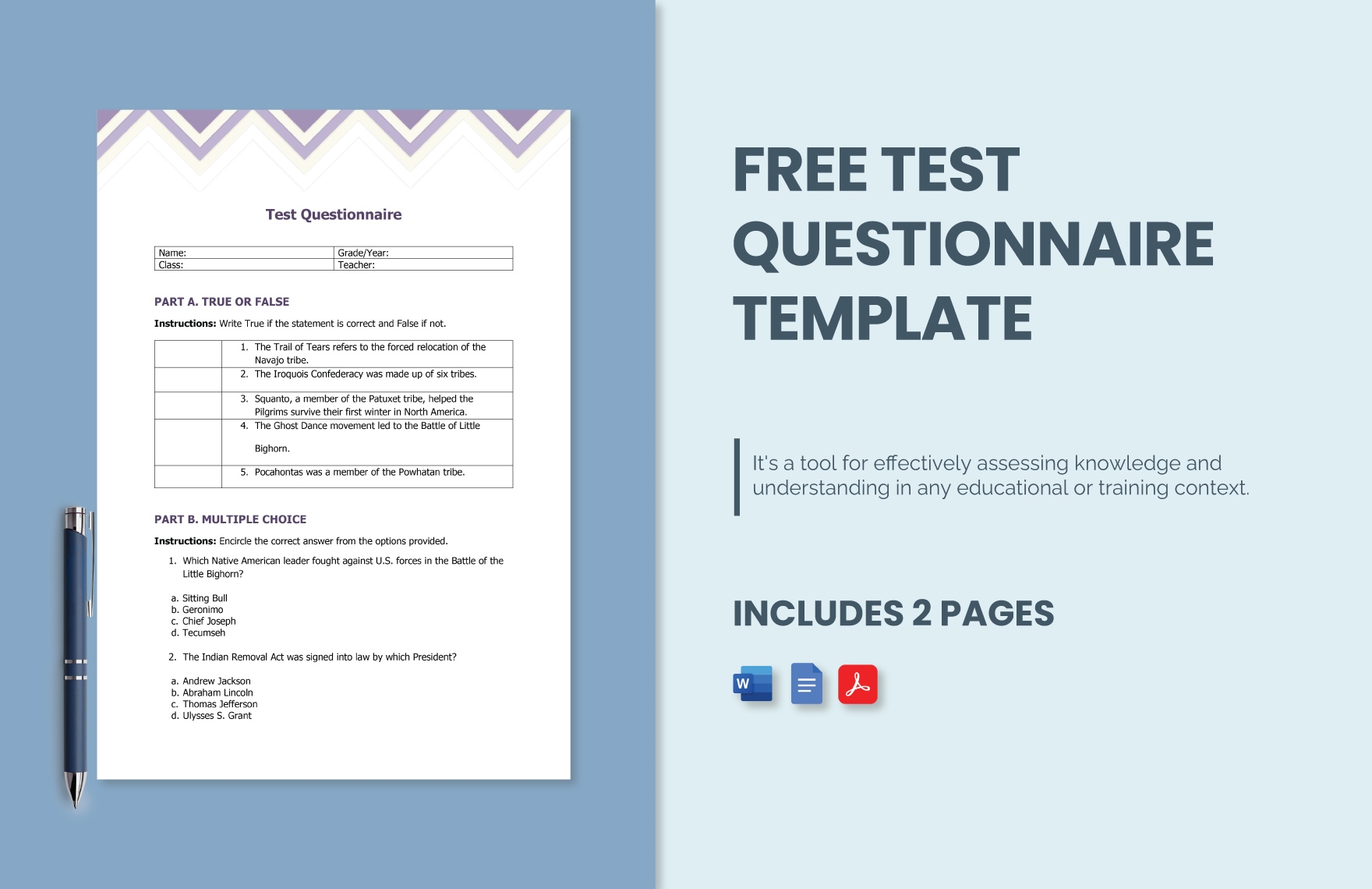 Free Test Questionnaire Template - Download in Word, Google Docs, PDF ...