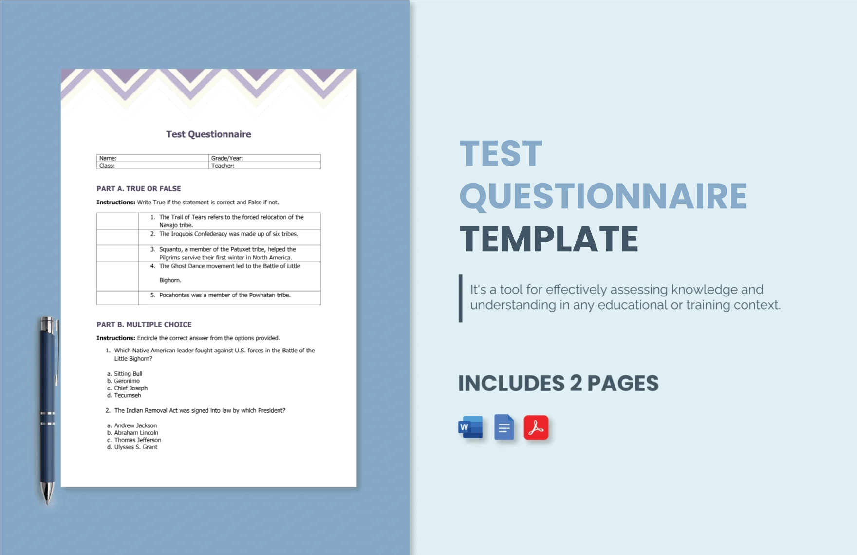Free Test Questionnaire Template