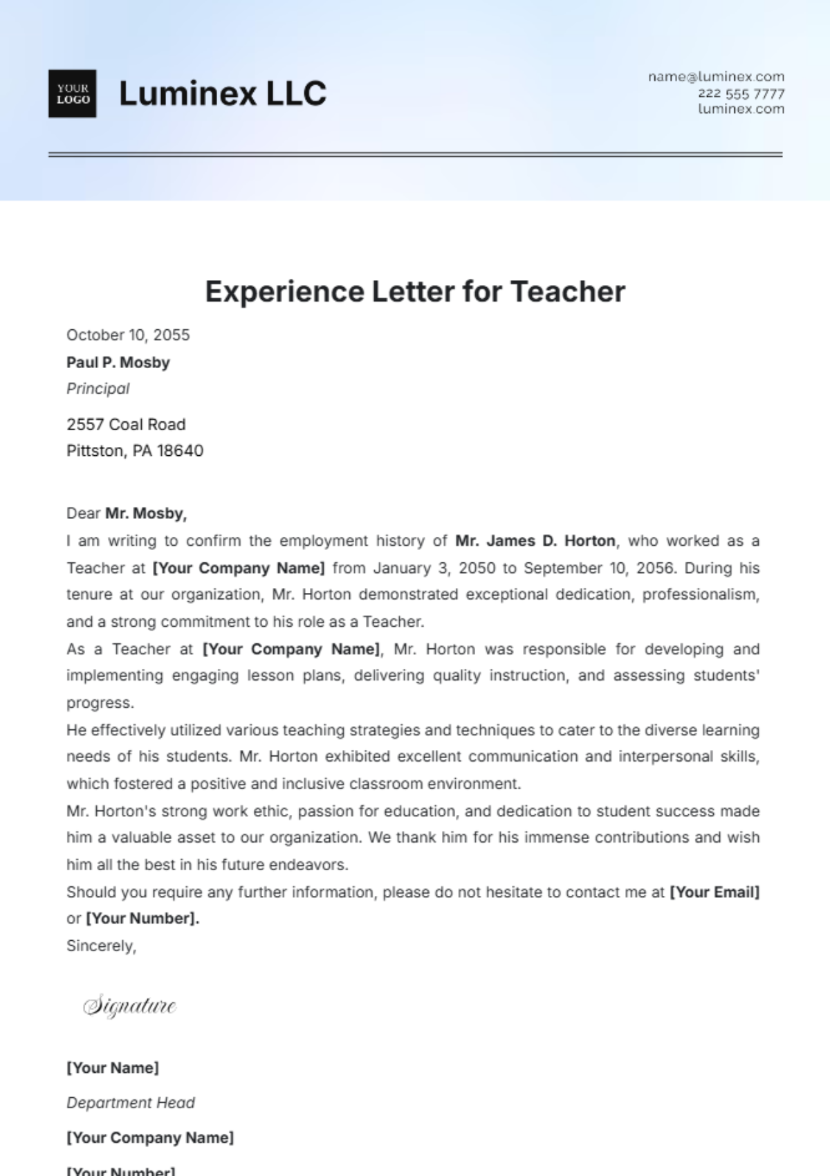 Experience Letter for Teacher Template - Edit Online & Download