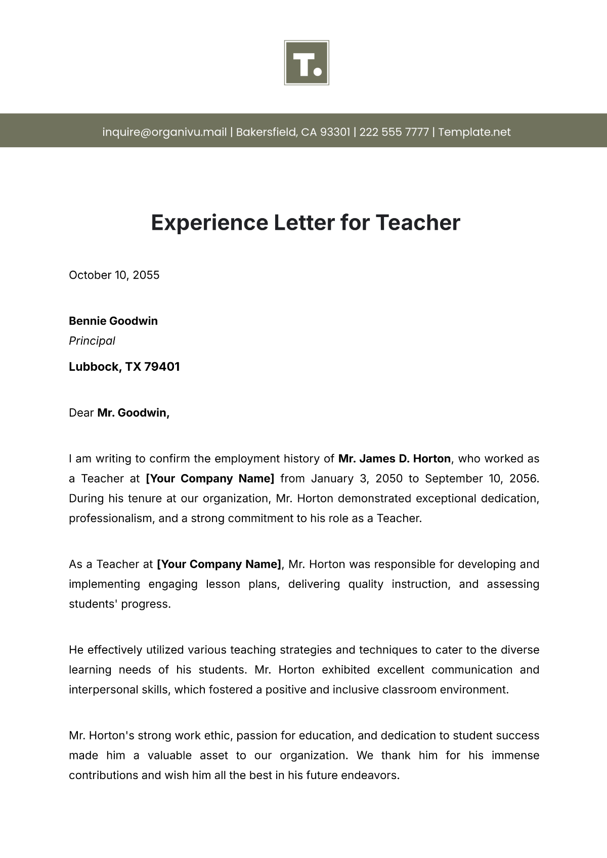 Experience Letter for Teacher Template - Edit Online & Download