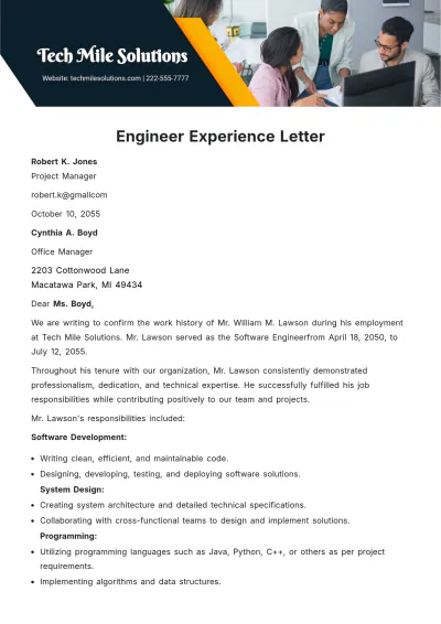 Free Engineer Experience Letter   Template to Edit Online