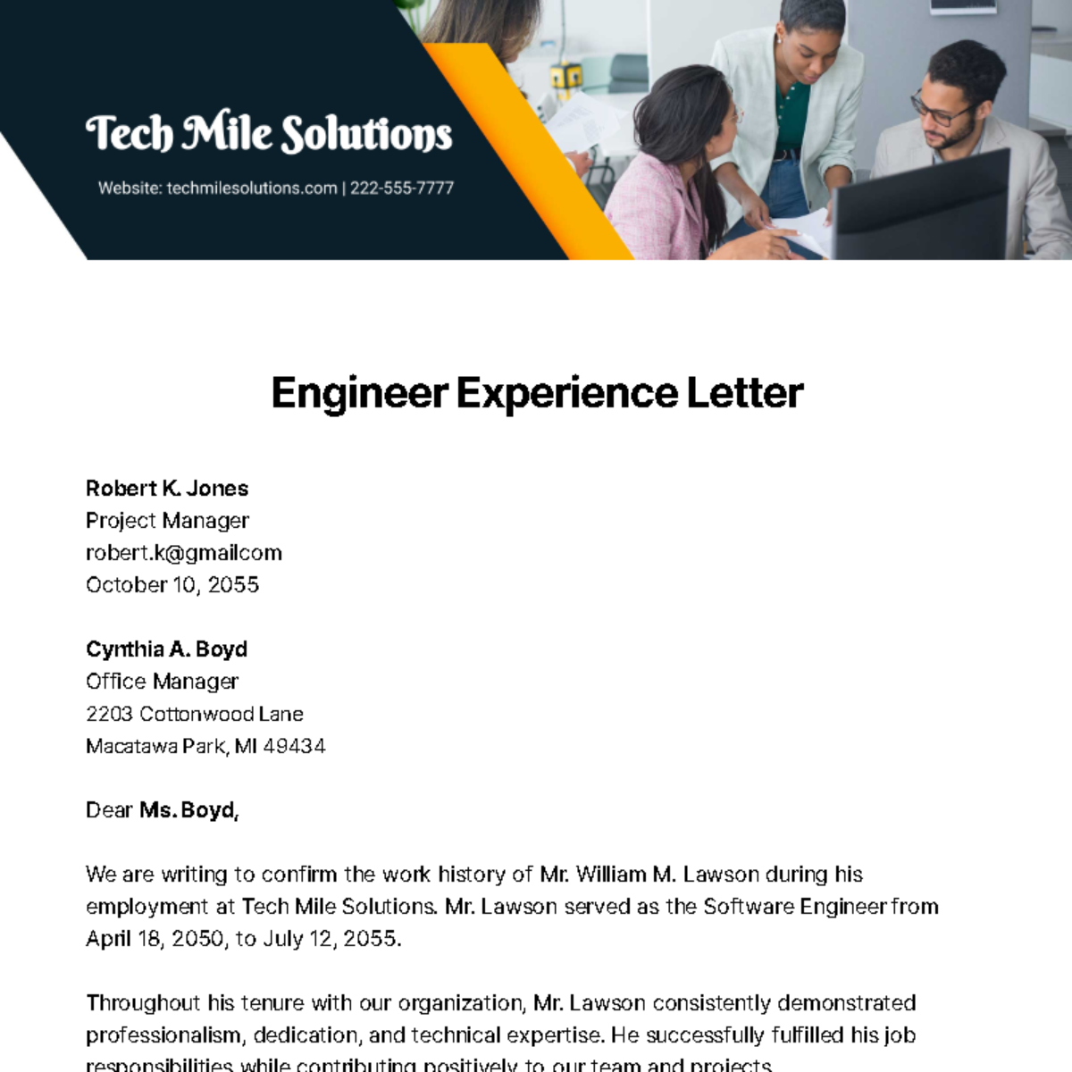 Free Engineer Experience Letter   Template
