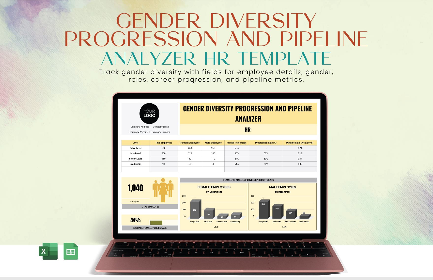 Gender Diversity Progression and Pipeline Analyzer HR Template in Excel, Google Sheets