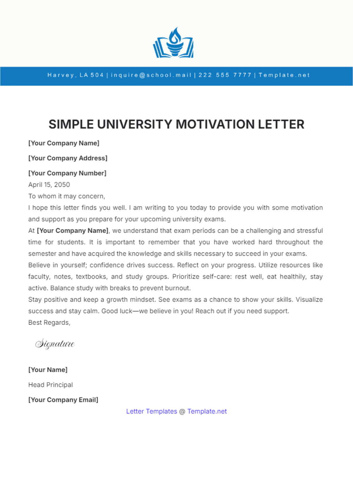 Simple University Motivation Letter Template - Edit Online & Download