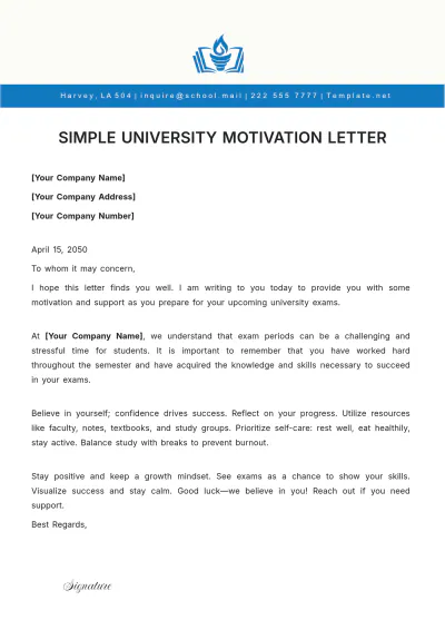 Free Simple University Motivation Letter Template to Edit Online