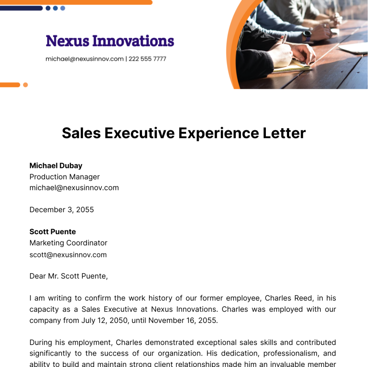 Sales Executive Experience Letter   Template