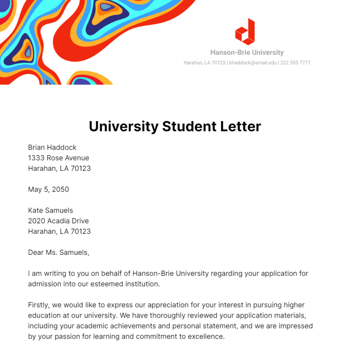 University Student Letter   Template
