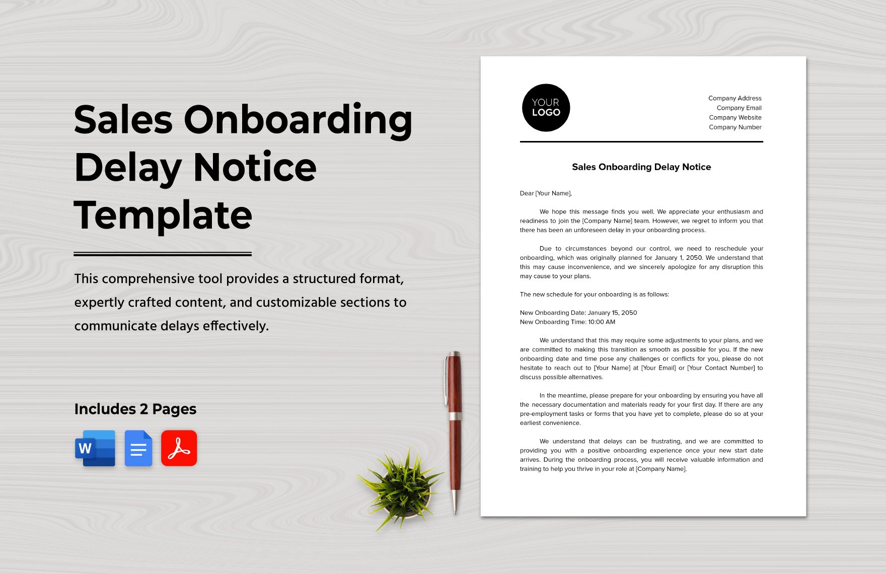 Sales Onboarding Delay Notice Template in Word, Google Docs, PDF