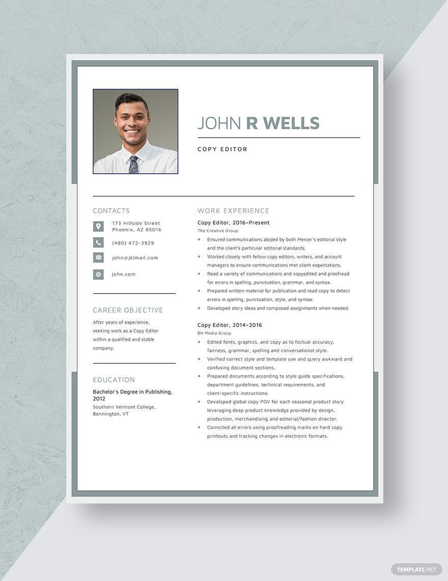 Copy Editor Resume in Word, Apple Pages