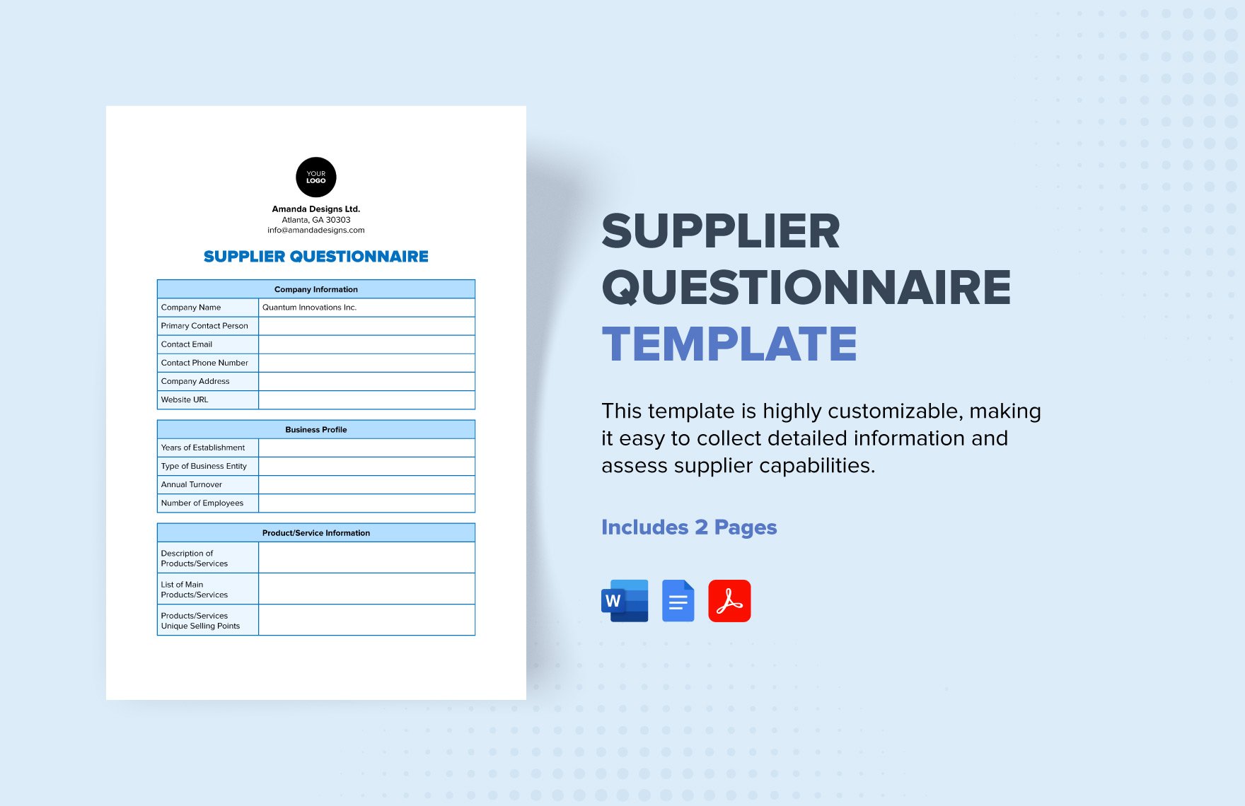 Free Supplier Questionnaire Template in Word, Google Docs, PDF