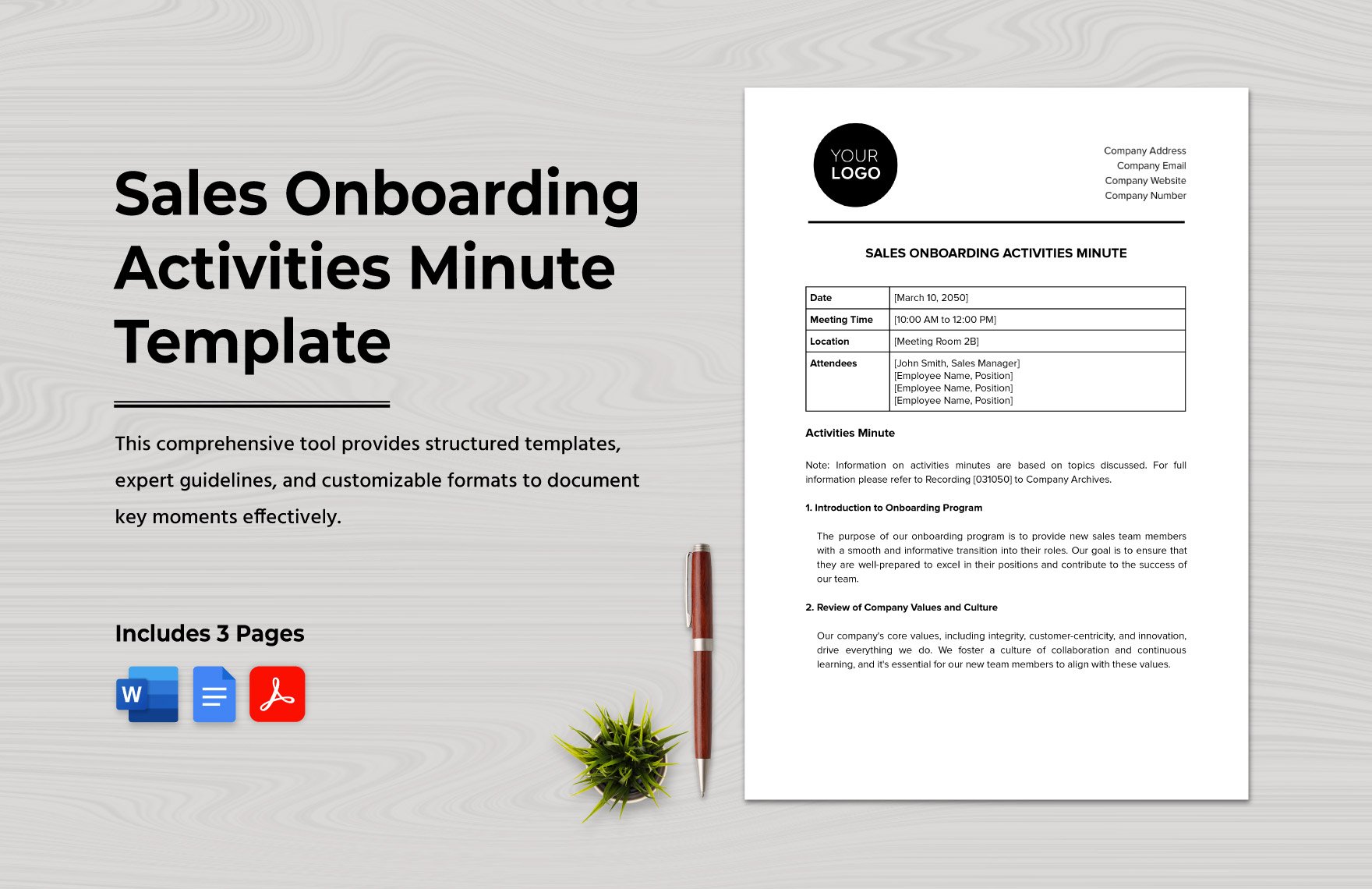 Sales Onboarding Activities Minute Template in Word, Google Docs, PDF