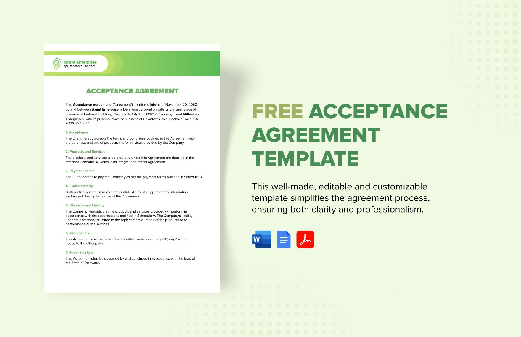 Acceptance Agreement Template
