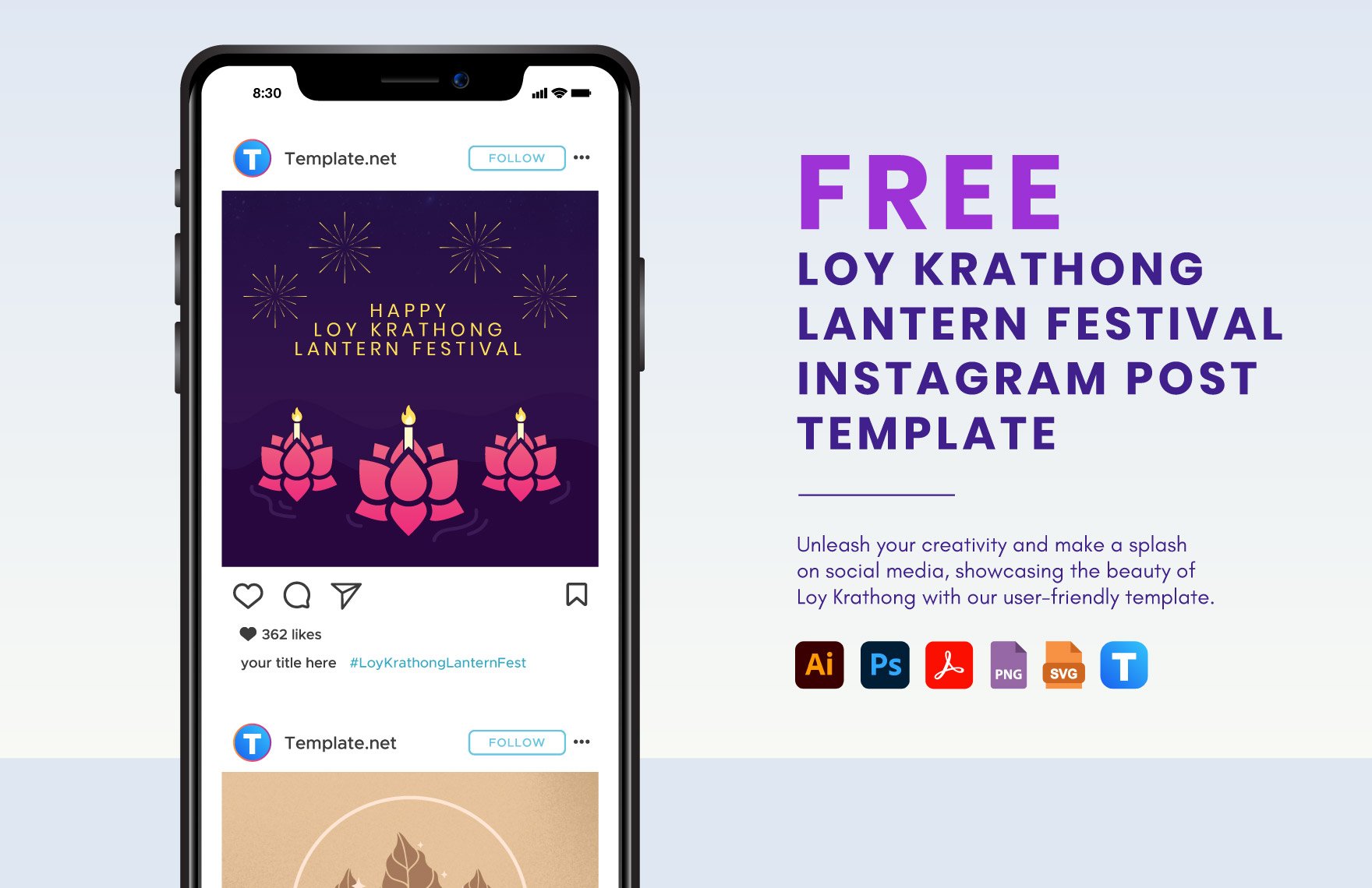 Free Loy Krathong Lantern Festival Instagram Post Template in PDF, Illustrator, PSD, SVG, PNG