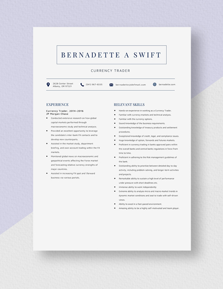 Currency Trader Resume Template