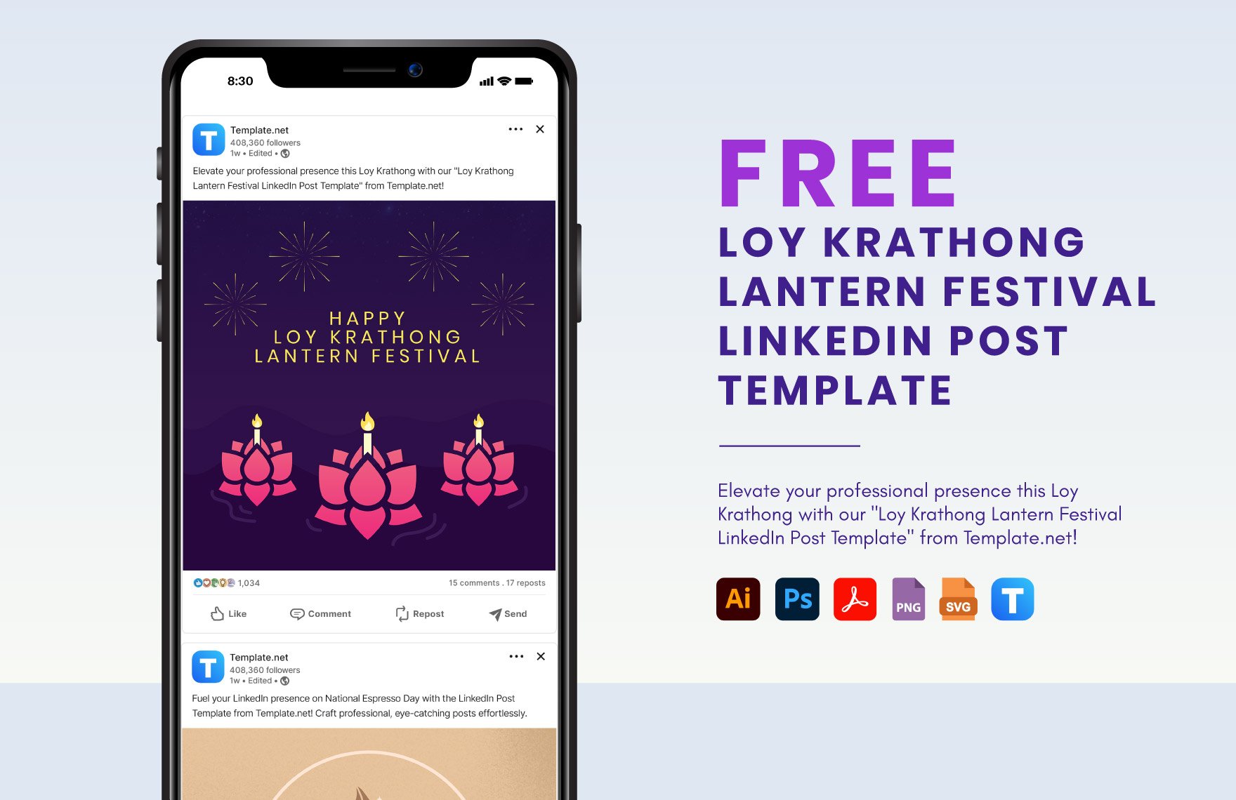 Free Loy Krathong Lantern Festival LinkedIn Post Template in PDF, Illustrator, PSD, SVG, PNG