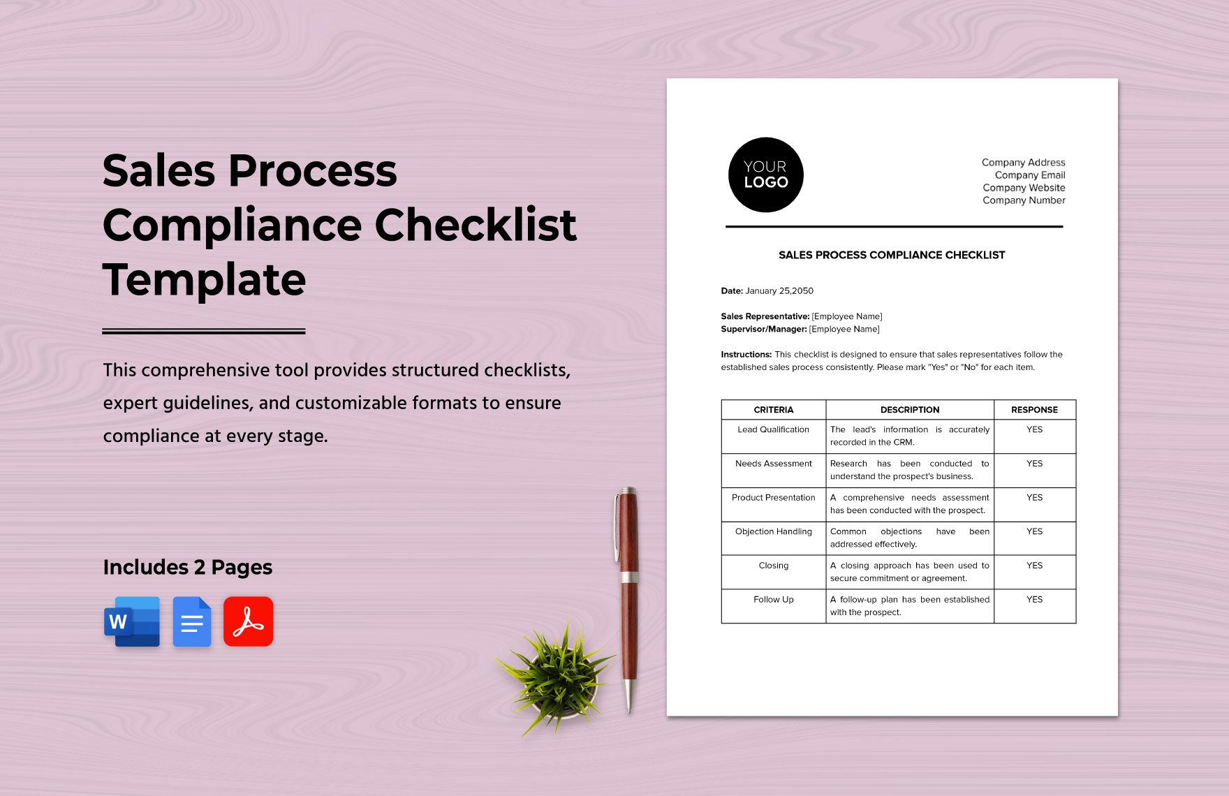 Sales Process Compliance Checklist Template in Word, Google Docs, PDF