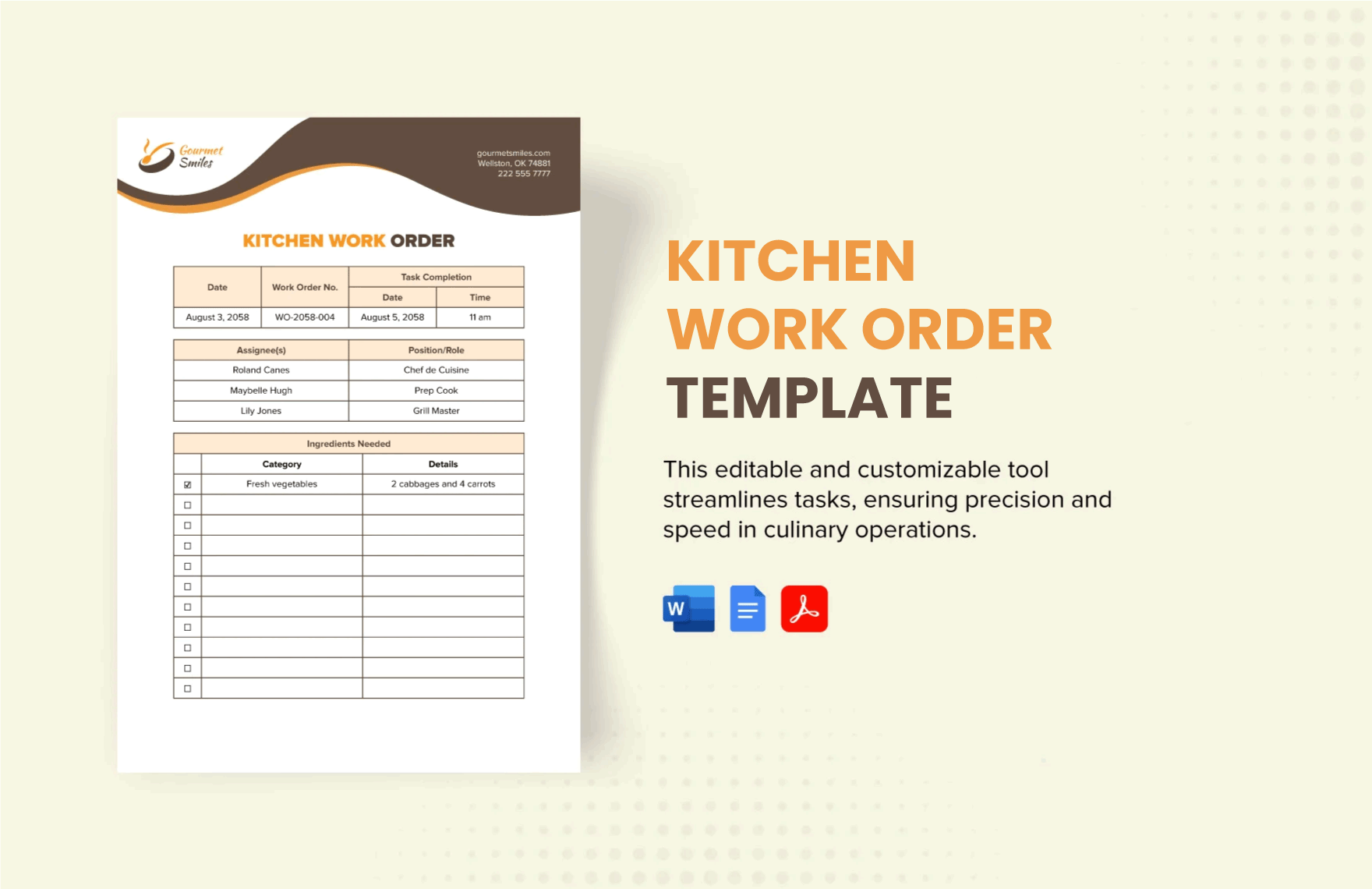 Free Kitchen Work Order Template