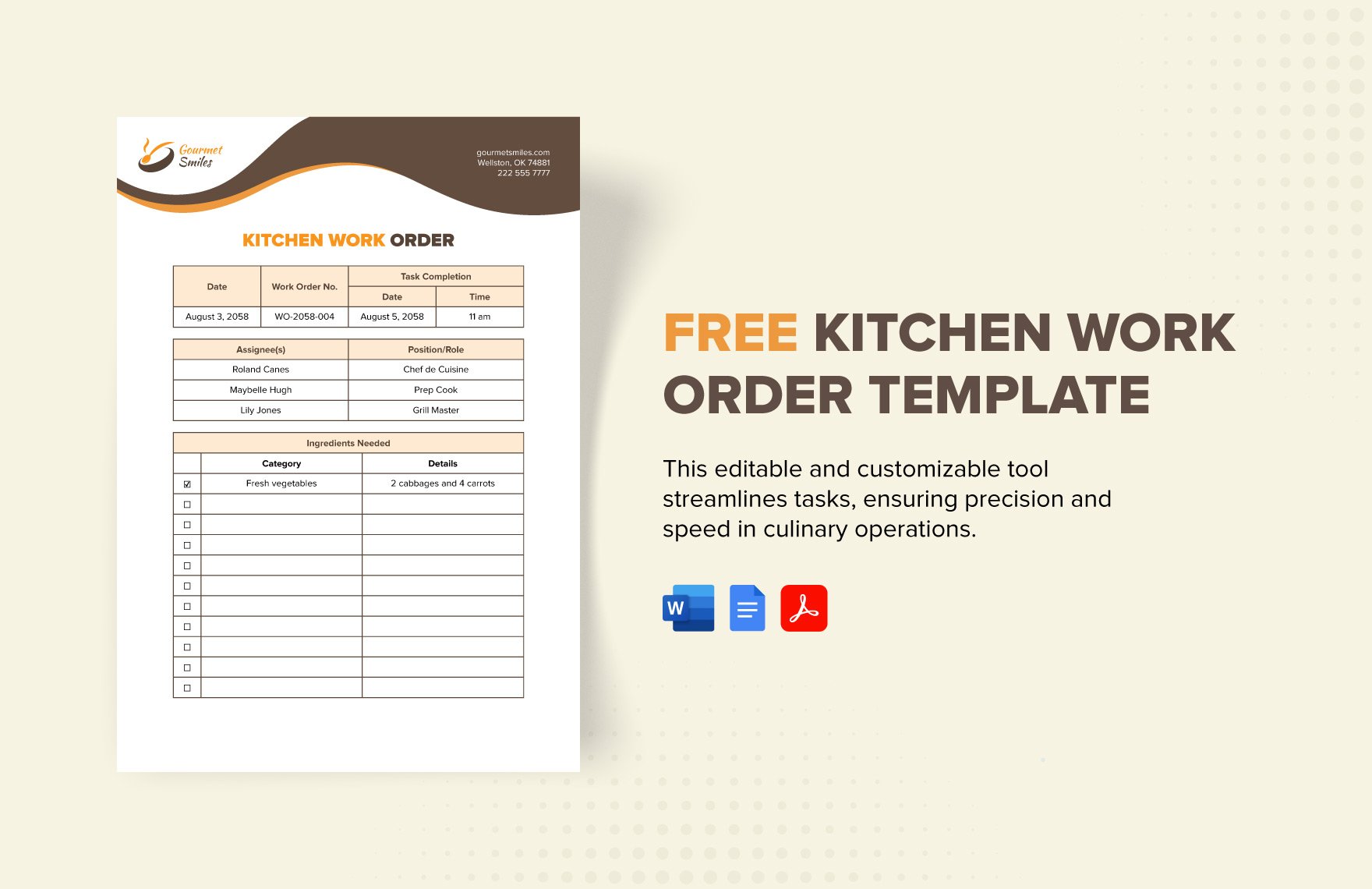 Kitchen Work Order Template