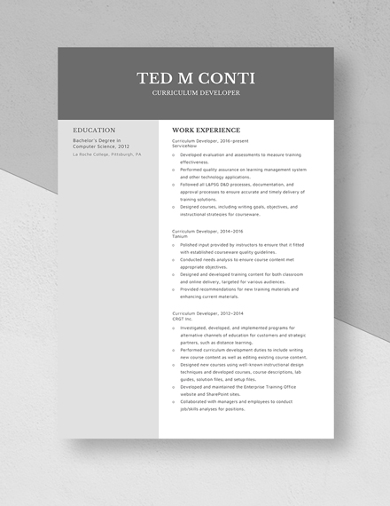 Curriculum Developer Resume Template - Word, Apple Pages | Template.net