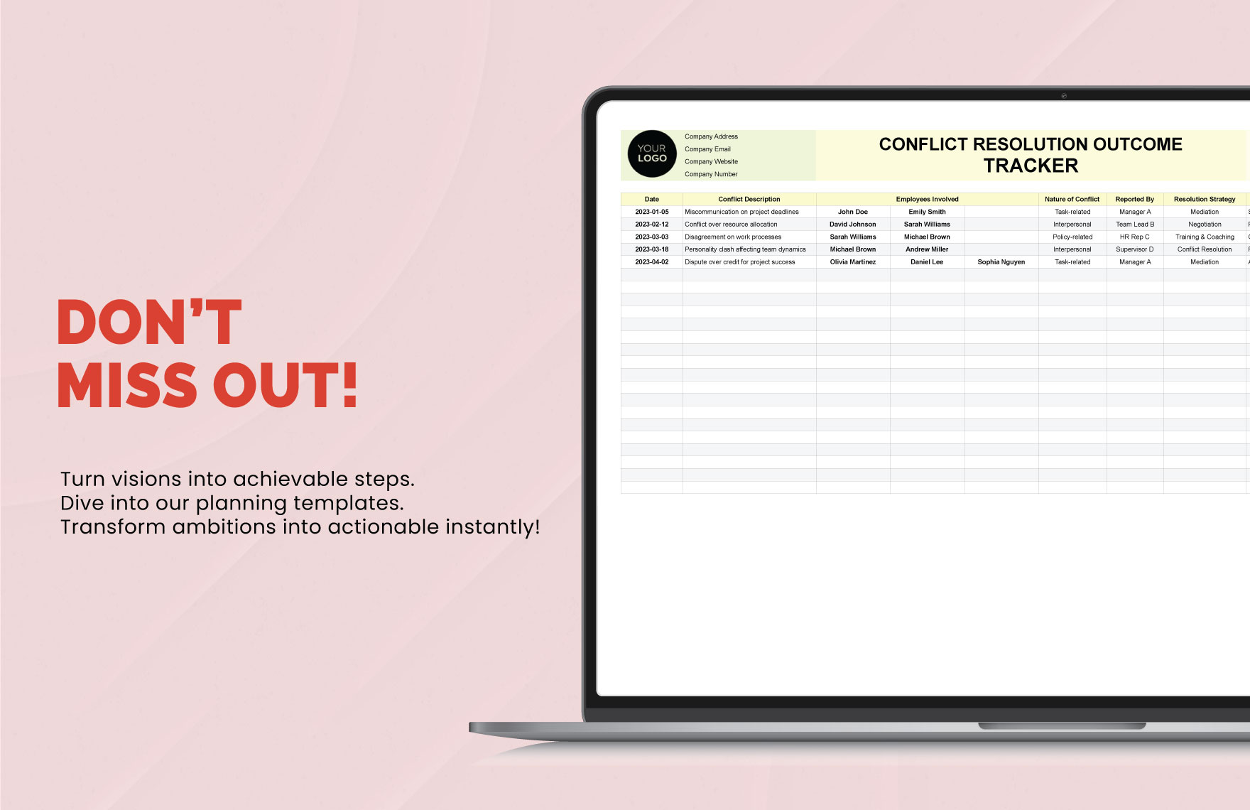 Conflict Resolution Outcome Tracker HR Template