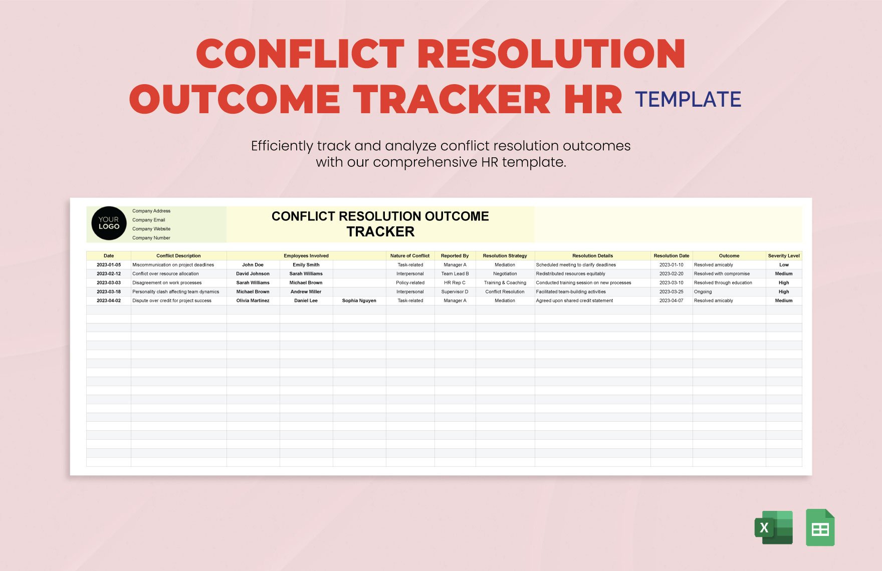 Conflict Resolution Outcome Tracker HR Template