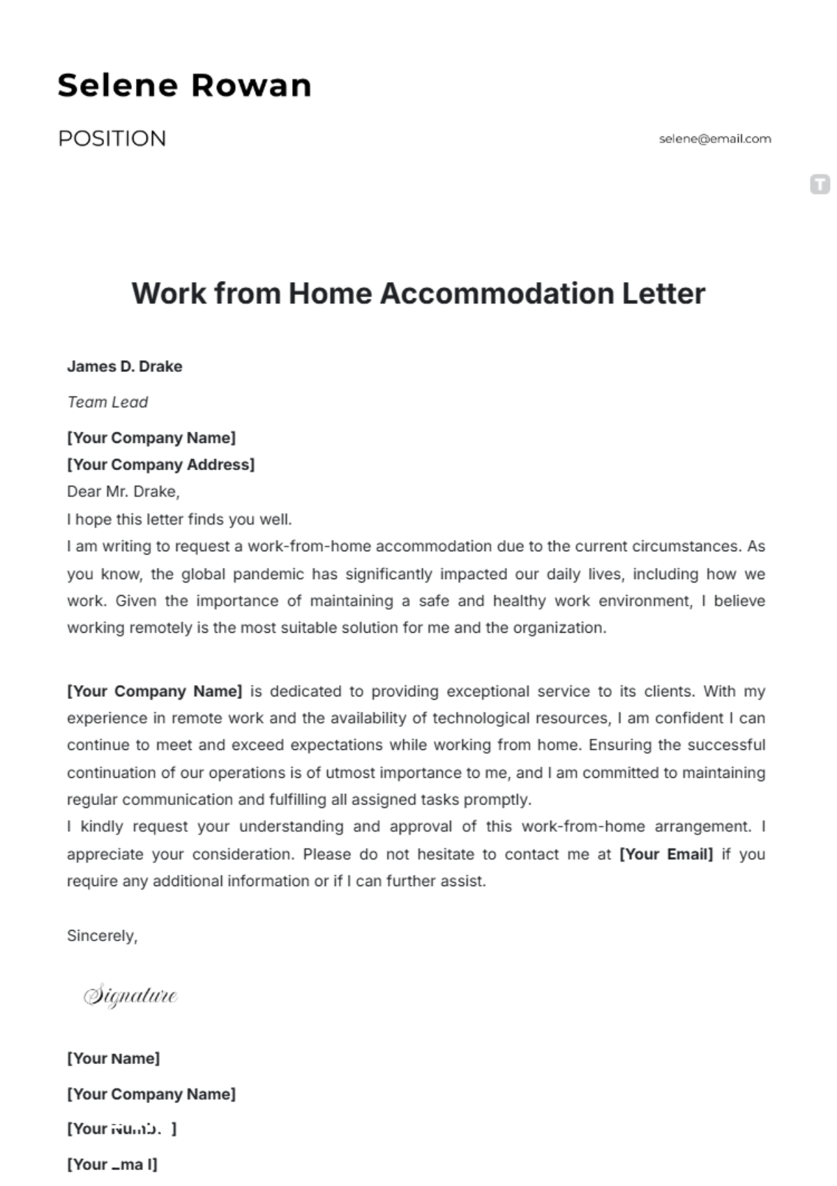 Work from Home Accommodation Letter Template