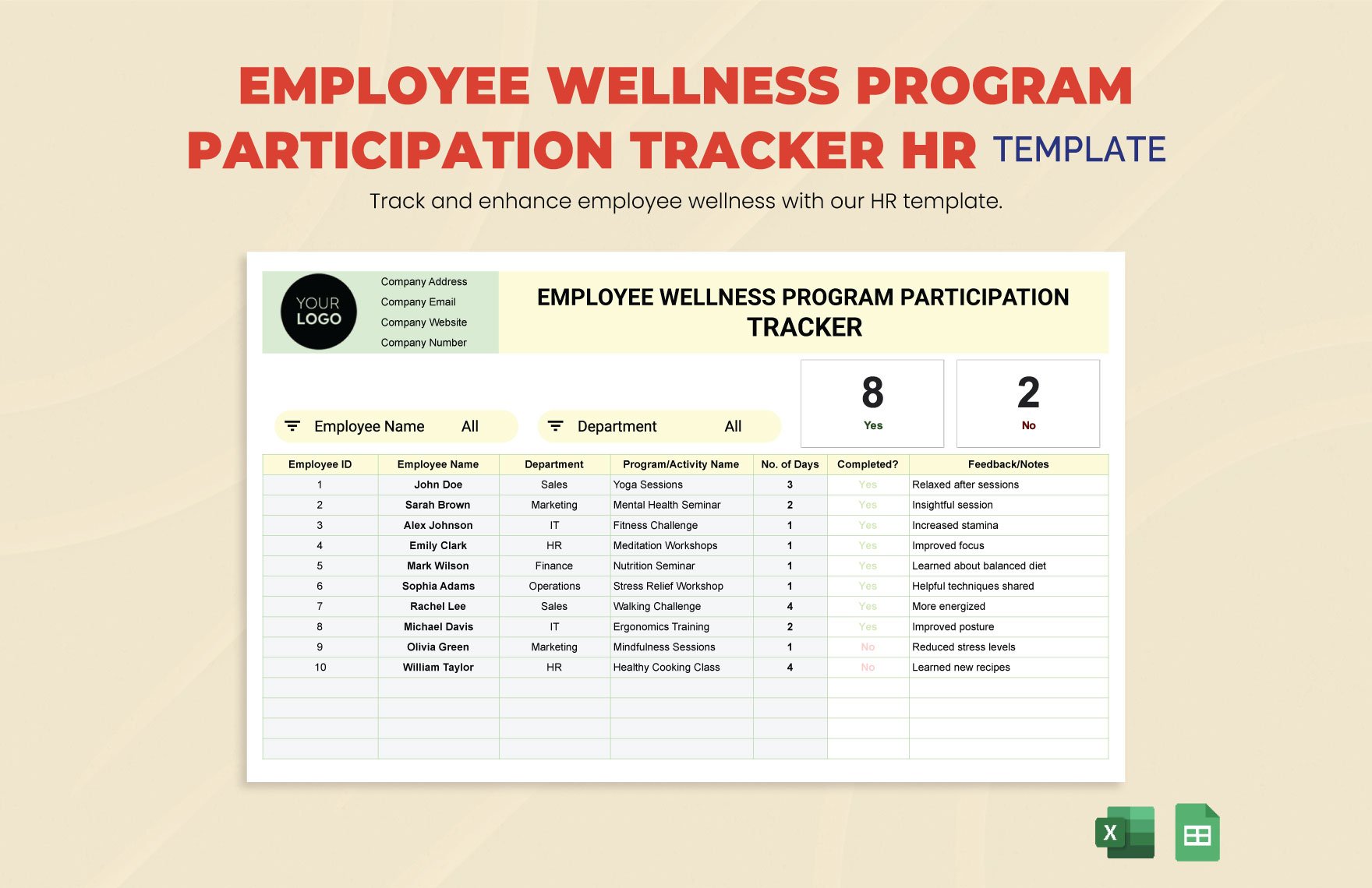 Employee Wellness Program Participation Tracker HR Template