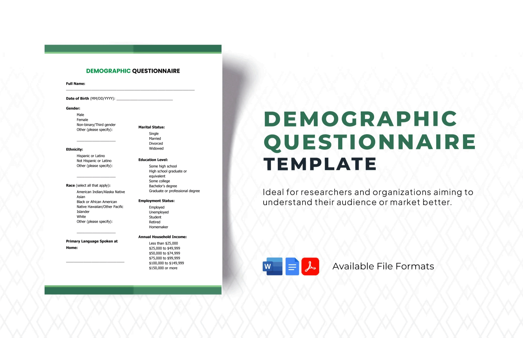Free Demographic Questionnaire Template in Word, Google Docs, PDF