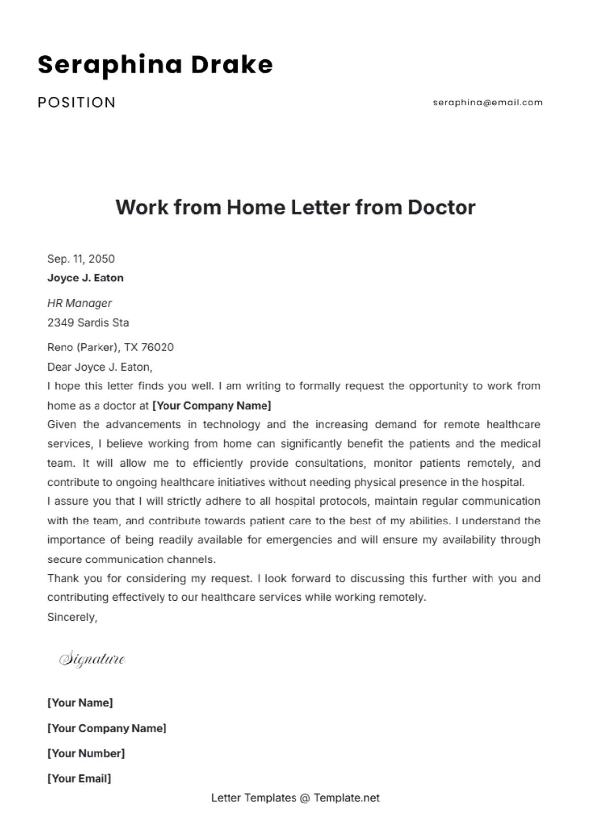 Work from Home Letter from Doctor Template