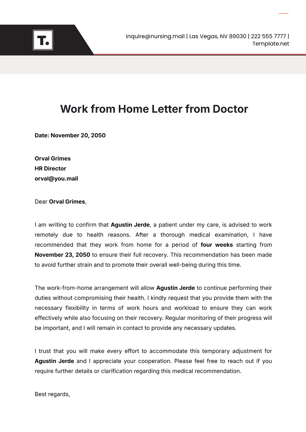 Work from Home Letter from Doctor Template - Edit Online & Download