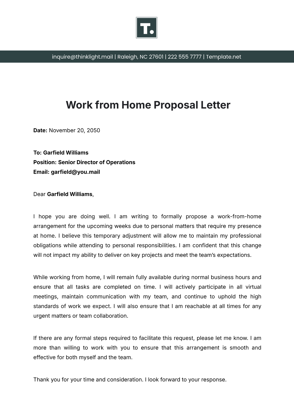 Work from Home Proposal Letter Template - Edit Online & Download