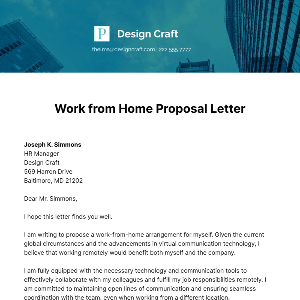 Work from Home Proposal Letter   Template
